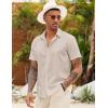 COOFANDY Mens Linen Shirt Casual Short Sleeve Button Down Shirts Summer Beach Vacation Tops(Champagne)