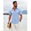 COOFANDY Mens Linen Shirt Casual Short Sleeve Button Down Shirts Summer Beach Vacation Tops(Clear Blue)