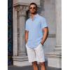 COOFANDY Mens Linen Shirt Casual Short Sleeve Button Down Shirts Summer Beach Vacation Tops(Clear Blue)