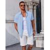 COOFANDY Mens Linen Shirt Casual Short Sleeve Button Down Shirts Summer Beach Vacation Tops(Clear Blue)