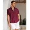 COOFANDY Mens Linen Shirt Casual Short Sleeve Button Down Shirts Summer Beach Vacation Tops(Crimson)