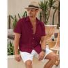 COOFANDY Mens Linen Shirt Casual Short Sleeve Button Down Shirts Summer Beach Vacation Tops(Crimson)