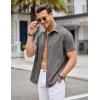COOFANDY Mens Linen Shirt Casual Short Sleeve Button Down Shirts Summer Beach Vacation Tops(Dark Gray)