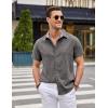 COOFANDY Mens Linen Shirt Casual Short Sleeve Button Down Shirts Summer Beach Vacation Tops(Dark Gray)