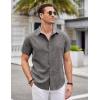 COOFANDY Mens Linen Shirt Casual Short Sleeve Button Down Shirts Summer Beach Vacation Tops(Dark Gray)