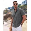 COOFANDY Mens Linen Shirt Casual Short Sleeve Button Down Shirts Summer Beach Vacation Tops(Dark Grey)