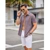 COOFANDY Mens Linen Shirt Casual Short Sleeve Button Down Shirts Summer Beach Vacation Tops(Date Red)