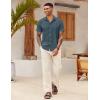 COOFANDY Mens Linen Shirt Casual Short Sleeve Button Down Shirts Summer Beach Vacation Tops(Deep Blue)