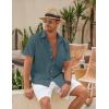 COOFANDY Mens Linen Shirt Casual Short Sleeve Button Down Shirts Summer Beach Vacation Tops(Deep Blue)