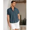 COOFANDY Mens Linen Shirt Casual Short Sleeve Button Down Shirts Summer Beach Vacation Tops(Deep Blue)