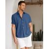 COOFANDY Mens Linen Shirt Casual Short Sleeve Button Down Shirts Summer Beach Vacation Tops(Galaxy Blue)
