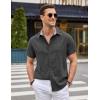 COOFANDY Mens Linen Shirt Casual Short Sleeve Button Down Shirts Summer Beach Vacation Tops(Gray)