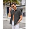 COOFANDY Mens Linen Shirt Casual Short Sleeve Button Down Shirts Summer Beach Vacation Tops(Gray)