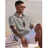 COOFANDY Mens Linen Shirt Casual Short Sleeve Button Down Shirts Summer Beach Vacation Tops(Grey)