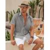 COOFANDY Mens Linen Shirt Casual Short Sleeve Button Down Shirts Summer Beach Vacation Tops(Grey)