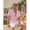 COOFANDY Mens Linen Shirt Casual Short Sleeve Button Down Shirts Summer Beach Vacation Tops(Icy Pink)