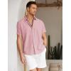 COOFANDY Mens Linen Shirt Casual Short Sleeve Button Down Shirts Summer Beach Vacation Tops(Icy Pink)
