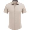 COOFANDY Mens Linen Shirt Casual Short Sleeve Button Down Shirts Summer Beach Vacation Tops(Khaki)