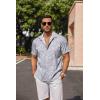 COOFANDY Mens Linen Shirt Casual Short Sleeve Button Down Shirts Summer Beach Vacation Tops(Leaf-grey)