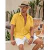 COOFANDY Mens Linen Shirt Casual Short Sleeve Button Down Shirts Summer Beach Vacation Tops(Lemon Chrome)
