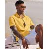 COOFANDY Mens Linen Shirt Casual Short Sleeve Button Down Shirts Summer Beach Vacation Tops(Lemon Chrome)