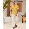 COOFANDY Mens Linen Shirt Casual Short Sleeve Button Down Shirts Summer Beach Vacation Tops(Lemon Chrome)