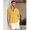 COOFANDY Mens Linen Shirt Casual Short Sleeve Button Down Shirts Summer Beach Vacation Tops(Lemon Chrome)