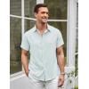 COOFANDY Mens Linen Shirt Casual Short Sleeve Button Down Shirts Summer Beach Vacation Tops(Light Blue)