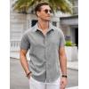 COOFANDY Mens Linen Shirt Casual Short Sleeve Button Down Shirts Summer Beach Vacation Tops(Light Gray)