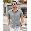 COOFANDY Mens Linen Shirt Casual Short Sleeve Button Down Shirts Summer Beach Vacation Tops(Light Gray)