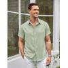 COOFANDY Mens Linen Shirt Casual Short Sleeve Button Down Shirts Summer Beach Vacation Tops(Light Green)