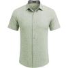 COOFANDY Mens Linen Shirt Casual Short Sleeve Button Down Shirts Summer Beach Vacation Tops(Light Green)