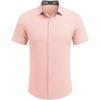 COOFANDY Mens Linen Shirt Casual Short Sleeve Button Down Shirts Summer Beach Vacation Tops(Light Pink)