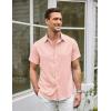 COOFANDY Mens Linen Shirt Casual Short Sleeve Button Down Shirts Summer Beach Vacation Tops(Light Pink)