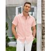 COOFANDY Mens Linen Shirt Casual Short Sleeve Button Down Shirts Summer Beach Vacation Tops(Light Pink)