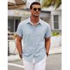COOFANDY Mens Linen Shirt Casual Short Sleeve Button Down Shirts Summer Beach Vacation Tops(Navy)
