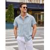 COOFANDY Mens Linen Shirt Casual Short Sleeve Button Down Shirts Summer Beach Vacation Tops(Navy)