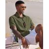 COOFANDY Mens Linen Shirt Casual Short Sleeve Button Down Shirts Summer Beach Vacation Tops(Olive Green)