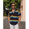 COOFANDY Mens Linen Shirt Casual Short Sleeve Button Down Shirts Summer Beach Vacation Tops(Rainbow)