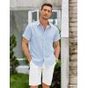 COOFANDY Mens Linen Shirt Casual Short Sleeve Button Down Shirts Summer Beach Vacation Tops(Sky Blue)