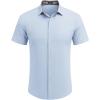 COOFANDY Mens Linen Shirt Casual Short Sleeve Button Down Shirts Summer Beach Vacation Tops(Sky Blue)