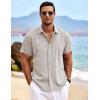 COOFANDY Mens Linen Shirt Casual Short Sleeve Button Down Shirts Summer Beach Vacation Tops(Stone)