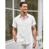 COOFANDY Mens Linen Shirt Casual Short Sleeve Button Down Shirts Summer Beach Vacation Tops(White)