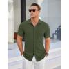 COOFANDY Men’s Linen Shirts Short Sleeve Casual Shirts Summer Beach Button Down Shirts with Pocket(Armygreen)