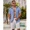 COOFANDY Men’s Linen Shirts Short Sleeve Casual Shirts Summer Beach Button Down Shirts with Pocket(Azure)