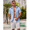 COOFANDY Men’s Linen Shirts Short Sleeve Casual Shirts Summer Beach Button Down Shirts with Pocket(Clear Blue)