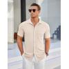 COOFANDY Men’s Linen Shirts Short Sleeve Casual Shirts Summer Beach Button Down Shirts with Pocket(Cream)