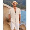 COOFANDY Men’s Linen Shirts Short Sleeve Casual Shirts Summer Beach Button Down Shirts with Pocket(Cream)