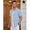 COOFANDY Men’s Linen Shirts Short Sleeve Casual Shirts Summer Beach Button Down Shirts with Pocket(Light Blue)