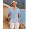 COOFANDY Men’s Linen Shirts Short Sleeve Casual Shirts Summer Beach Button Down Shirts with Pocket(Light Blue)